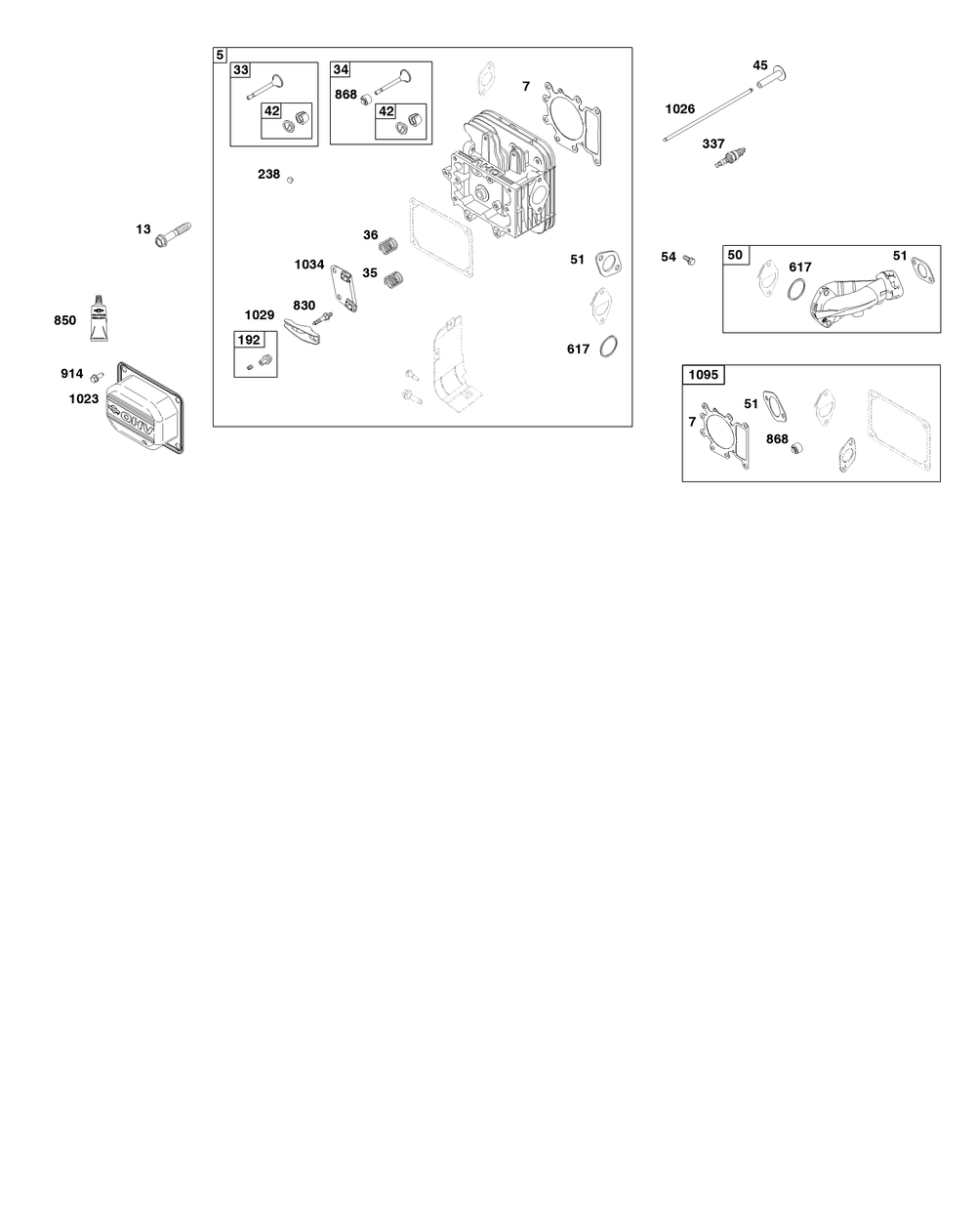 Cylinder Head Group Diagram and Parts List for 31S977-0020-B5 200000 - 399999 Briggs and Stratton Engine